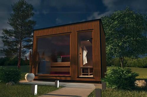 Design sauna Thermowood, Luxe, Panorama, Etagebank, Vierkant, Sport en Fitness, Sauna, Fins of Traditioneel, Complete sauna, Nieuw