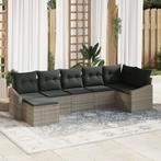 vidaXL 7-delige tuinset met kussens in lichtgrijs poly, Tuin en Terras, Verzenden, Nieuw, Rotan, Tuinset