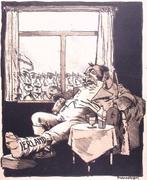 Spotprent John Bull als Engeland doet niet mee met offens..., Antiek en Kunst, Kunst | Litho's en Zeefdrukken, Verzenden