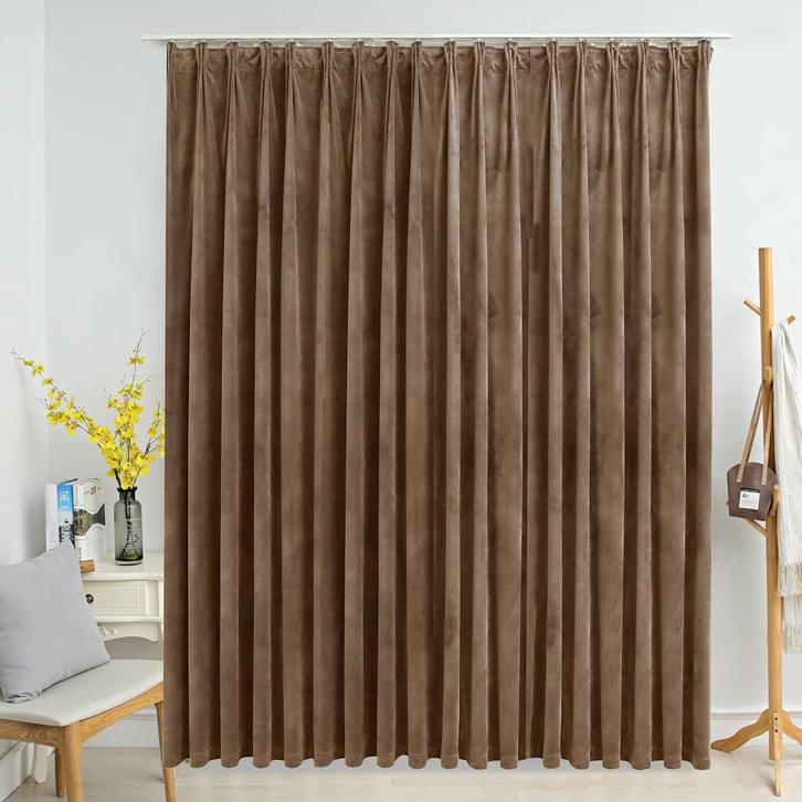 vidaXL Gordijn verduisterend met haken 290x245 cm fluweel, Huis en Inrichting, Stoffering | Gordijnen en Lamellen, Beige, Nieuw