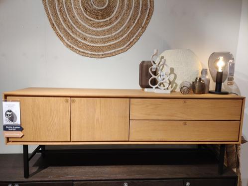 Tv-meubel Belvio 165 cm breed in licht eiken fineer, Huis en Inrichting, Kasten | Televisiemeubels, Minder dan 25 cm, Nieuw, Minder dan 50 cm