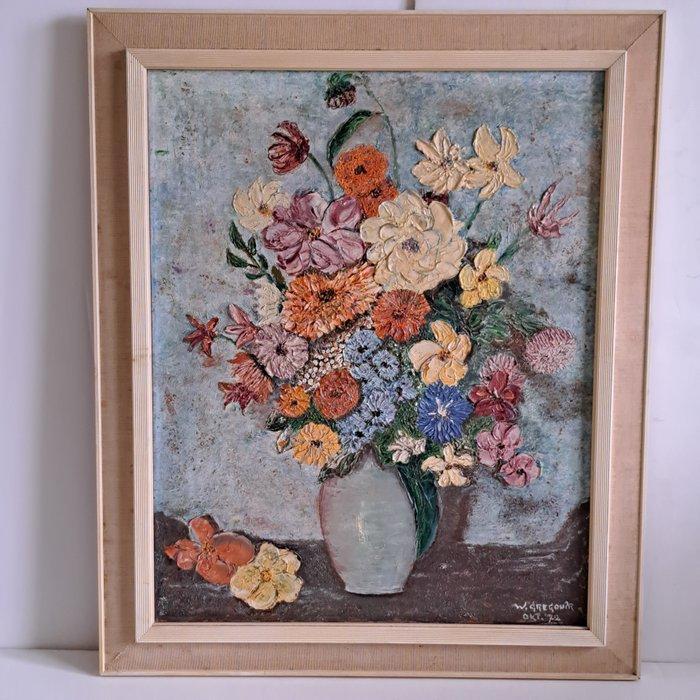 W.Gregouir (XX) - Bloemen in vaas, Antiek en Kunst, Kunst | Schilderijen | Klassiek