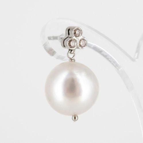 Oorbellen - 18 karaat Witgoud Diamant (Natuurlijk) - Parel -, Sieraden, Tassen en Uiterlijk, Oorbellen