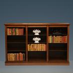 Lage en brede open-boekenkast noten met zwarte accenten ca 1, Ophalen of Verzenden