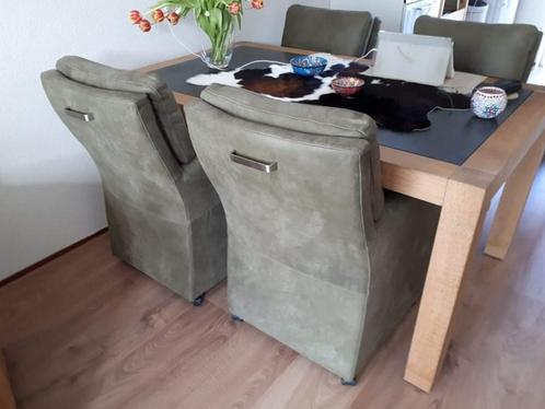 Set van 4 leren eetkamerfauteuils - met armleuning en wieltj, Huis en Inrichting, Stoelen, Overige kleuren, Nieuw, Leer, Ophalen of Verzenden