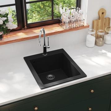 vidaXL Spoelbak opbouw enkele bak graniet zwart beschikbaar voor biedingen