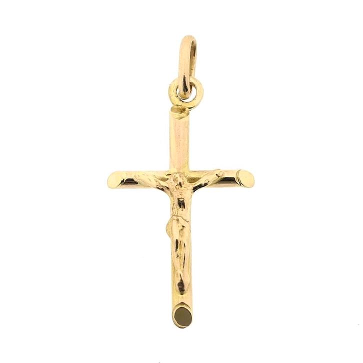 Gouden hanger van een kruis met corpus (kruis hanger), Sieraden, Tassen en Uiterlijk, Bedels, Gebruikt, Overige merken, Goud, Ophalen of Verzenden