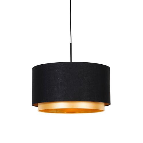 Moderne hanglamp zwart met goud 47 cm duo kap - Combi, Huis en Inrichting, Lampen | Hanglampen, Nieuw, Overige materialen, 75 cm of meer