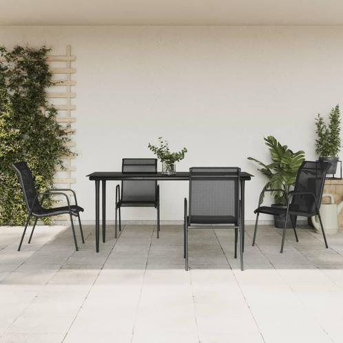 vidaXL 5-delige Tuinset textileen en staal zwart, Tuin en Terras, Tuinsets en Loungesets, Tuinset, Nieuw, 4 zitplaatsen, Rvs, Verzenden