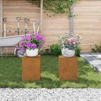 vidaXL Plantenstandaard 2 pcs Roestig 24 x 24 x 35 cm, Tuin en Terras, Verzenden, Nieuw
