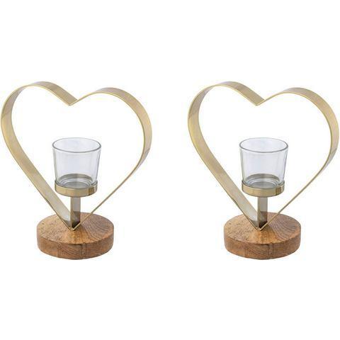 Creativ home Waxinelichthouder Kandelaar hart uit hout,, Huis en Inrichting, Woonaccessoires | Kandelaars en Kaarsen, Nieuw, Verzenden