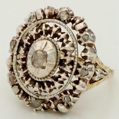 Ring - 14 karaat Geel goud, Zilver Diamant (Natuurlijk), Sieraden, Tassen en Uiterlijk, Ringen