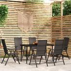 vidaXL 7-delige Tuinset zwart, Tuin en Terras, Verzenden, 6 zitplaatsen, Nieuw, Rvs