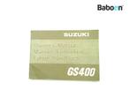 Instructie Boek Suzuki GS 400 1976-1979 (GS400), Motoren, Gebruikt