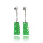 Oorbellen 18kt goud oorbellen met uitgesneden jade en, Nieuw