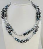 Halsketting 6x12mm Keshi Tahiti parels, Zilver, Nieuw