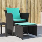 vidaXL Tuinstoel met voetenbank poly rattan zwart, Verzenden, Nieuw, Rotan