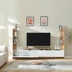 Tv-meubel Rauki met zijrekken wit en eikenkleurig 233x31x140, Huis en Inrichting, Kasten | Televisiemeubels, Verzenden, Nieuw