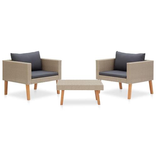 vidaXL 3-delige Loungeset met kussens poly rattan beige, Tuin en Terras, Tuinsets en Loungesets, Loungeset, Nieuw, 3 zitplaatsen