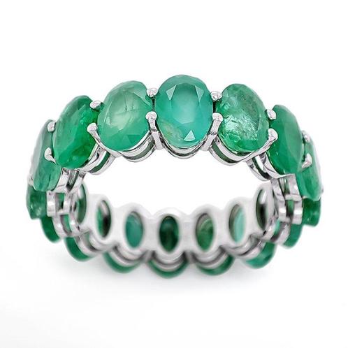 Ring - 14 karaat Witgoud - 8.60ct. tw. Smaragd, Sieraden, Tassen en Uiterlijk, Ringen