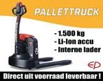 Elektrische Li-Ion pallettruck 1.500 kg, Overige merken, 1000 tot 2000 kg, Elektrisch, Palletwagen