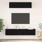 vidaXL Wand TV Kast Wandgemonteerd 4 pcs Zwart Eiken Bewerkt, Minder dan 50 cm, Verzenden, Nieuw, Minder dan 100 cm