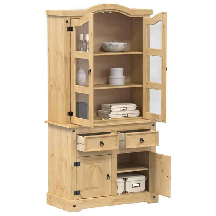 vidaXL Vitrinekast Corona 100x48,5x179 cm massief grenenhout, Huis en Inrichting, Kasten | Buffetkasten, 75 cm of meer, Nieuw