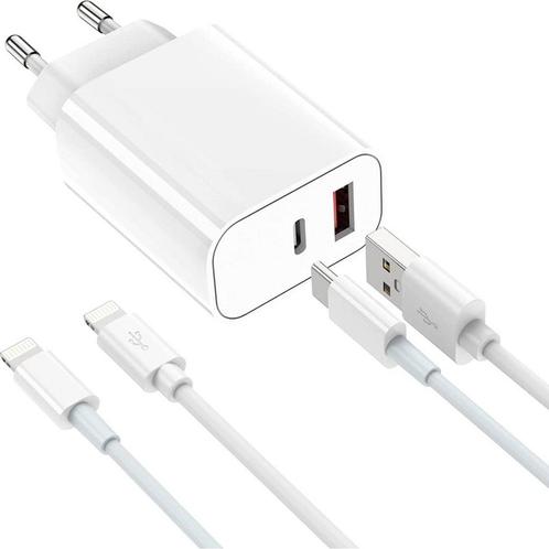 Duo Snellader iPhone + 2x Oplaadkabel 1 Meter - USB C en, Telecommunicatie, Mobiele telefoons | Telefoon-opladers, Ophalen of Verzenden