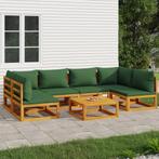 vidaXL 7-delige Loungeset met groene kussens massief hout, Verzenden, Nieuw, Hardhout, Loungeset