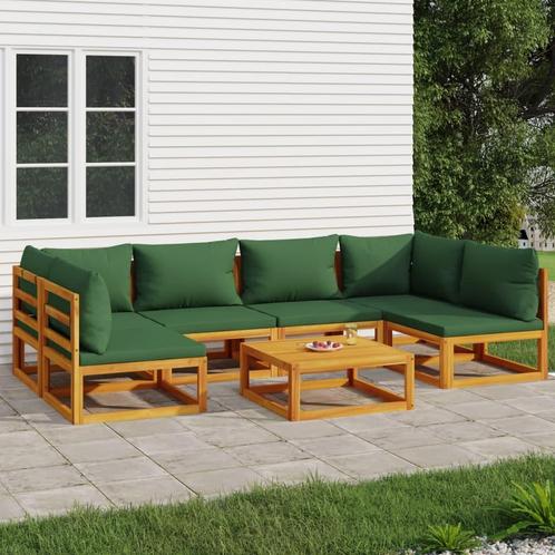 vidaXL 7-delige Loungeset met groene kussens massief hout, Tuin en Terras, Tuinsets en Loungesets, Loungeset, Nieuw, Hardhout
