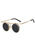 Ronde Zonnebril Steampunk Flip Up Goud Montuur Rond Zwarte G, Ophalen of Verzenden, Nieuw, Zwart