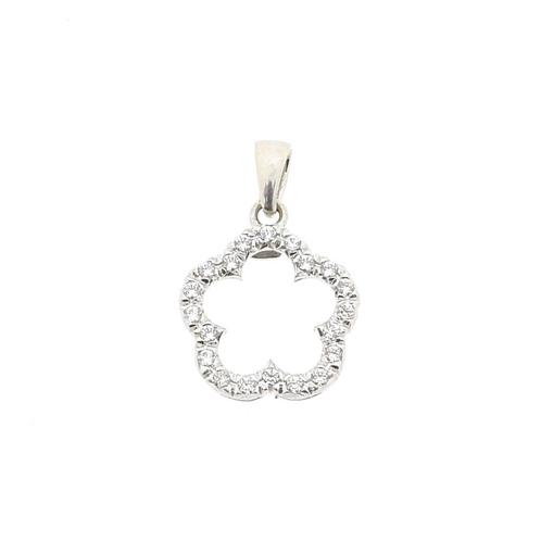 18 Krt. Witgouden hanger met zirconia; bloem (kettinghanger), Sieraden, Tassen en Uiterlijk, Bedels, Gebruikt, Overige merken