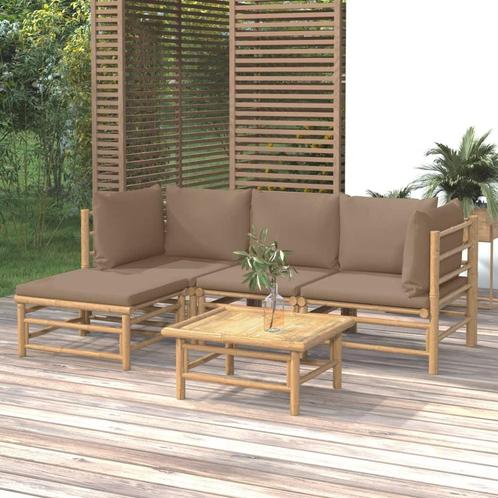 vidaXL 5-delige Loungeset met kussens bamboe taupe, Tuin en Terras, Tuinsets en Loungesets, Loungeset, Nieuw, Hout, Verzenden