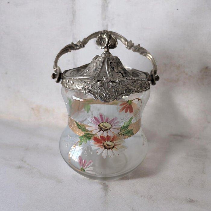 Koektrommel - Glas, Verzilverd - Bonbonnière Art Deco, Antiek en Kunst, Kunst | Designobjecten