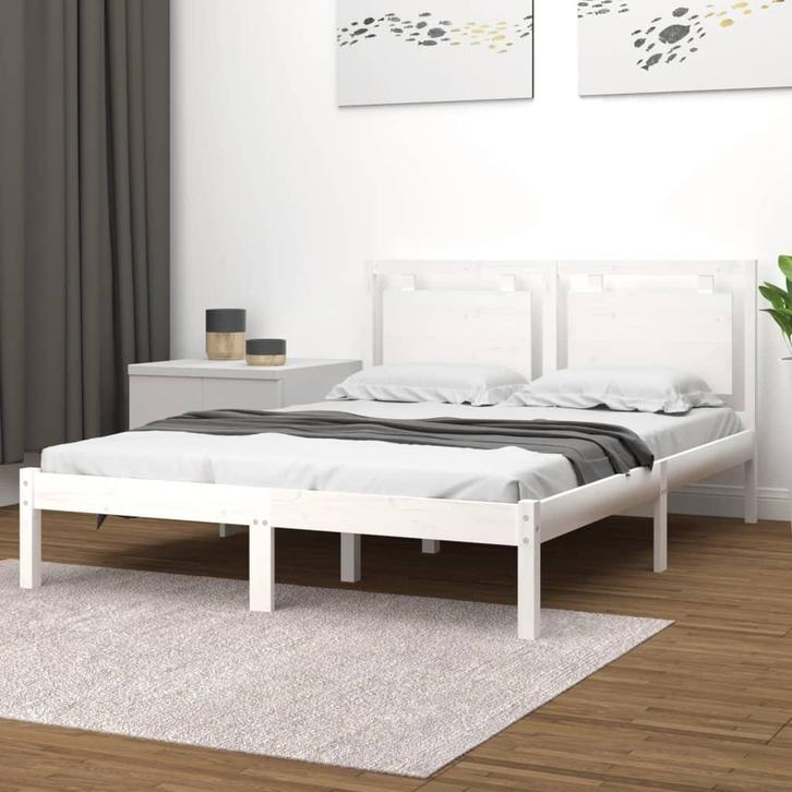 vidaXL Bedframe massief hout wit 120x200 cm, Huis en Inrichting, Slaapkamer | Bedden, 120 cm, 200 cm, Wit, Twijfelaar, Nieuw, Hout