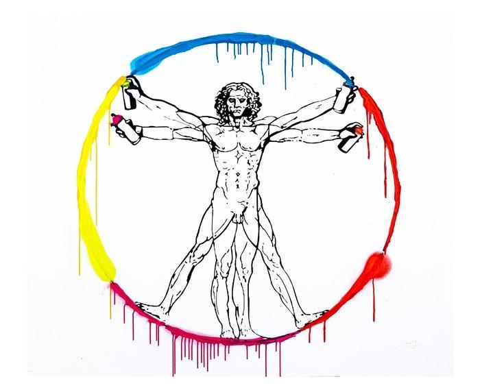 Utopia - Vandal Vitruvian Man - Utopia vs Leonardo da Vinci, Antiek en Kunst, Kunst | Designobjecten