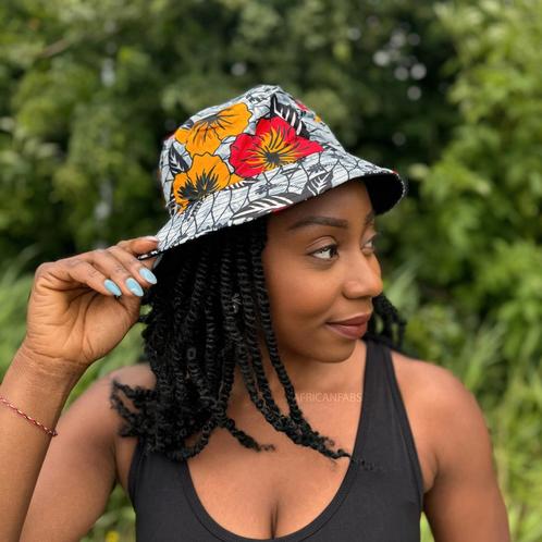 Bucket hat / Vissershoedje met Afrikaanse print - Lichtgrijz, Kleding | Heren, Hoeden en Petten, Nieuw, Ophalen of Verzenden