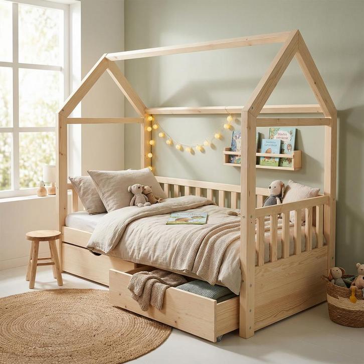 Kinderbed Huisdesign | Massief Grenen | BLUM | Laatste St..., Kinderen en Baby's, Kinderkamer | Bedden, 85 tot 100 cm, 160 tot 180 cm