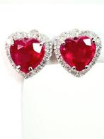 Oorbellen - 18 karaat Witgoud Robijn - Diamant, Sieraden, Tassen en Uiterlijk, Oorbellen, Nieuw