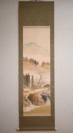 Autumn Landscape - Old House and Waterfall - hanging scroll