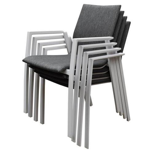 Set van 4 x Nancy dining tuinstoel stapelbaar wit, Tuin en Terras, Tuinsets en Loungesets, Nieuw, Aluminium, Ophalen of Verzenden