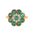 Ring - 18 karaat Geel goud - 2.18ct. tw. Smaragd - Diamant, Sieraden, Tassen en Uiterlijk, Ringen, Nieuw