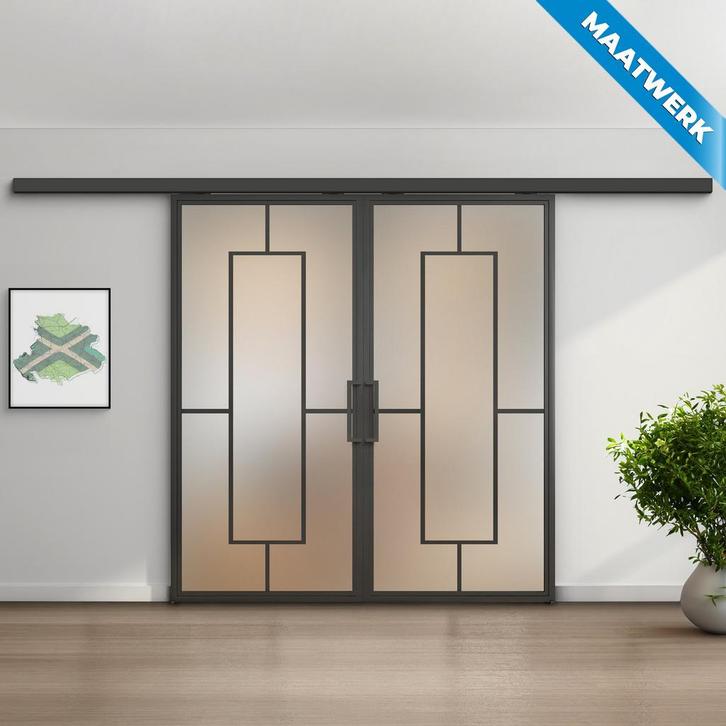 Dubbele stalen Schuifdeuren met koofsysteem Zwart 5 Vlaks Ma, Doe-het-zelf en Verbouw, Kozijnen en Schuifpuien, Nieuw, Metaal