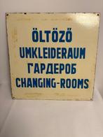 HUN - Multilingual Industrial Enamel Sign – “Changing Rooms, Antiek en Kunst