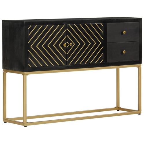 vidaXL Dressoir 110x30x75 cm massief mangohout zwart en goud, Huis en Inrichting, Kasten | Dressoirs, 25 tot 50 cm, Nieuw, 100 tot 150 cm