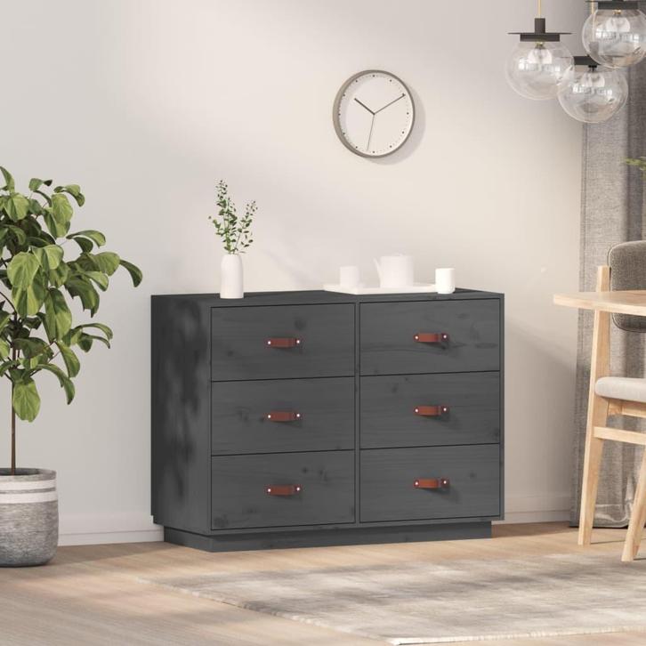 vidaXL Dressoir 100x40x75 cm massief grenenhout grijs, Huis en Inrichting, Kasten | Dressoirs, 25 tot 50 cm, Nieuw, 100 tot 150 cm