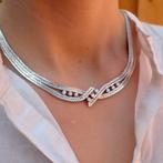 Witgouden visgraat schakel collier met diamant 0,63 ct. |..., Sieraden, Tassen en Uiterlijk, Kettingen, Gebruikt, Overige kleuren