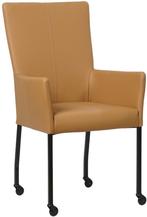 Bruine leren moderne eetkamerstoel - met armleuning poot vie, Huis en Inrichting, Stoelen, Overige kleuren, Nieuw, Leer, Ophalen of Verzenden