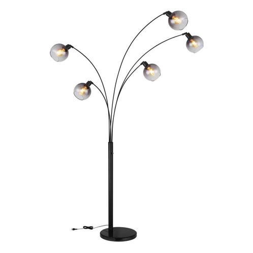 Vloerlamp SEYMOUR Aluminium 158.0cm Smoked glas E27, Huis en Inrichting, Lampen | Vloerlampen, Metaal, Ophalen of Verzenden