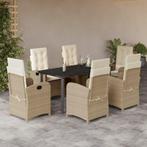vidaXL 7-delige Tuinset met kussens poly rattan beige, 6 zitplaatsen, Nieuw, Tuinset, Verzenden